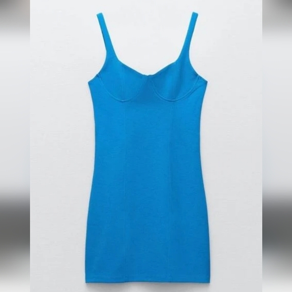 ZARA Corset Stitch Sleeveless Bodycon Mini Dress In Electric Blue. Size Medium - Picture 5 of 12
